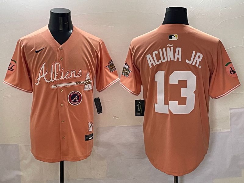 Men Atlanta Braves 13 Acuna jr Orange Five generations Joint Name 2025 Nike MLB Jersey style 8